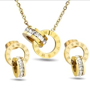 Gold Roman Numeral Jewelry Set